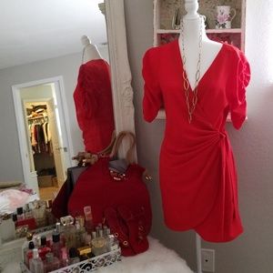 Red faux wrap mini dress